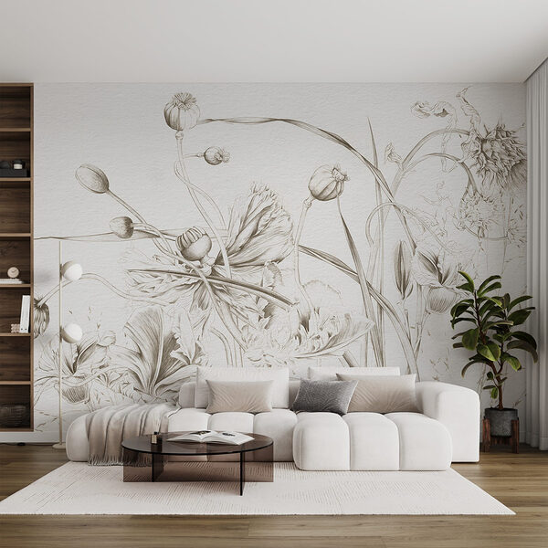 Drawing of flowers and leaves Wall murals Drawing of flowers and leaves