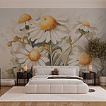 Wall murals Painting of white and yellow flowers
