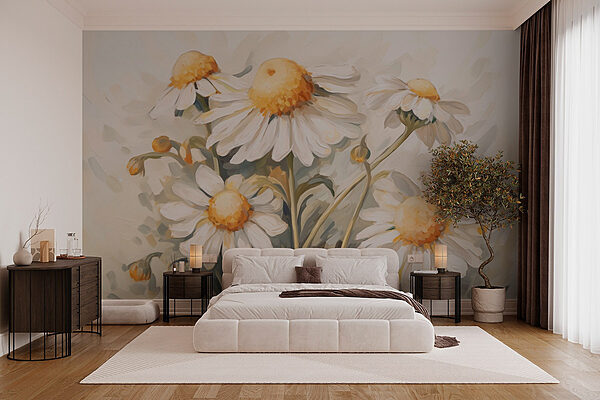 Painting of white and yellow flowers Wall murals Painting of white and yellow flowers