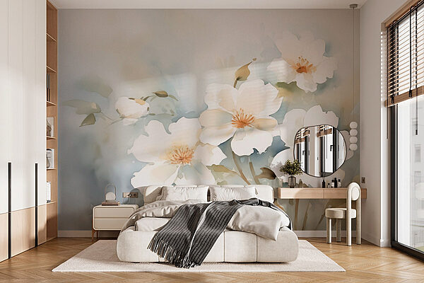 Painting of white flowers Wall murals Painting of white flowers