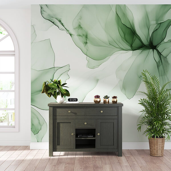 Delicate greens and flowing petals Wall murals Delicate greens and flowing petals