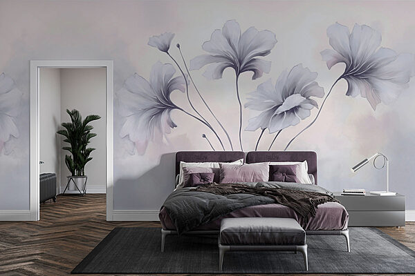 Painting of flowers on a white background Wall murals Painting of flowers on a white background