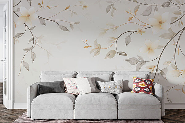 White and brown floral design Wall murals White and brown floral design