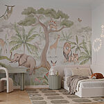 Wall murals Wallpaper with animals and trees