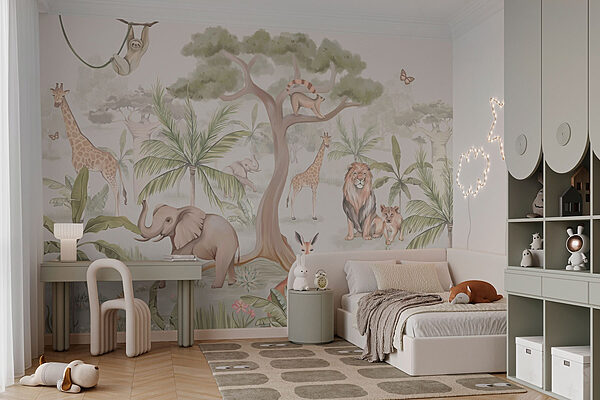 Wallpaper with animals and trees Wall murals Wallpaper with animals and trees