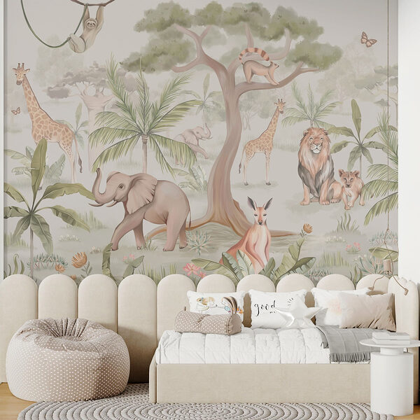 Wall mural Wallpaper with animals and trees