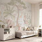 Wall murals Wallpaper with animals and trees
