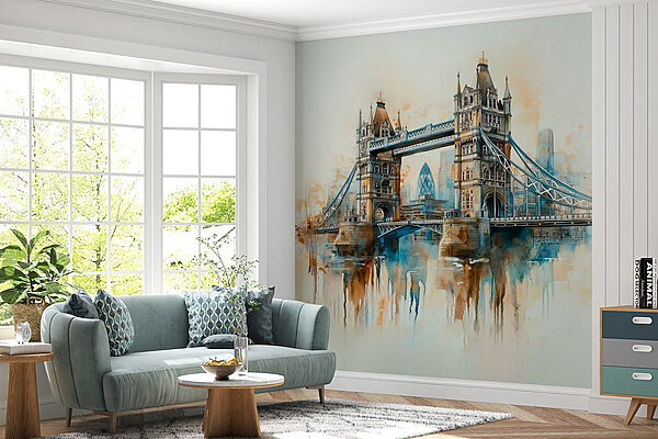 Watercolor of a bridge Wall murals Watercolor of a bridge