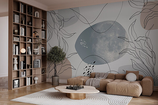 Moon and plants on a white background Wall murals Moon and plants on a white background