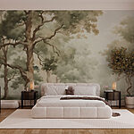 Wall murals Watercolor painting of trees and a river