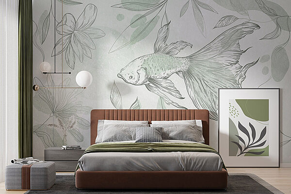 Fish and plants on a wall Wall murals Fish and plants on a wall