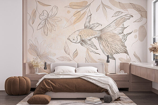 Delicate fish among leafy patterns Wall mural Delicate fish among leafy patterns