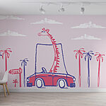Wall murals Giraffe in a car
