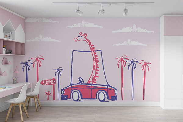 Giraffe in a car Wall murals Giraffe in a car
