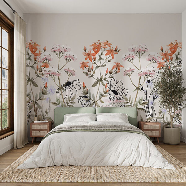 Delicate blooms on a serene backdrop Wall murals Delicate blooms on a serene backdrop