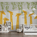 Wall murals Group of giraffes with leaves