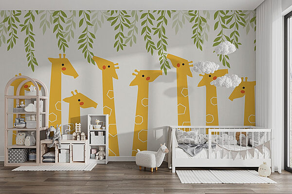 Group of giraffes with leaves Wall murals Group of giraffes with leaves