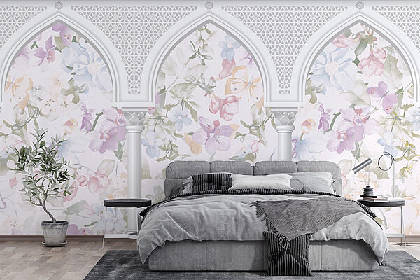 Wallpaper with flowers and arches Wall murals Wallpaper with flowers and arches