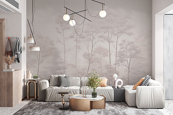 Group of trees with fog Wall murals Group of trees with fog