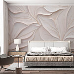 Wall murals White wall with white leaves
