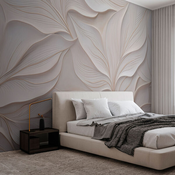 White wall with white leaves Wall mural White wall with white leaves