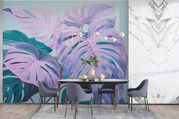 Lush tropical leaves in soft hues Wall murals Lush tropical leaves in soft hues