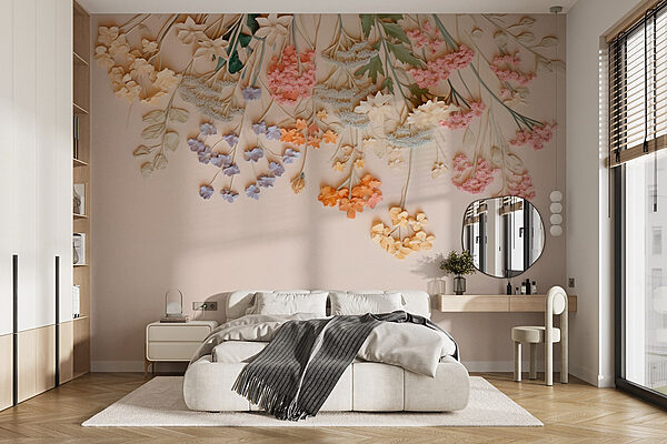 Group of flowers on a white surface Wall murals Group of flowers on a white surface