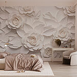 Wall murals White paper flowers and leaves