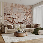 Wall murals White flowers and leaves on a wall