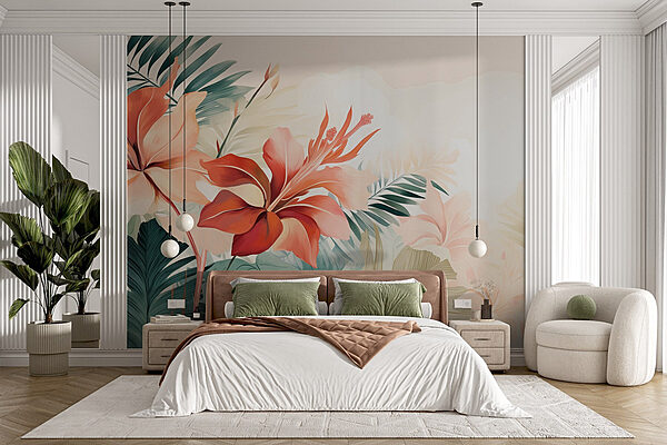Vibrant tropical floral arrangement Wall murals Vibrant tropical floral arrangement
