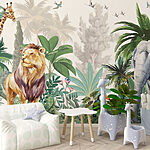 Wall murals Wallpaper with animals and birds