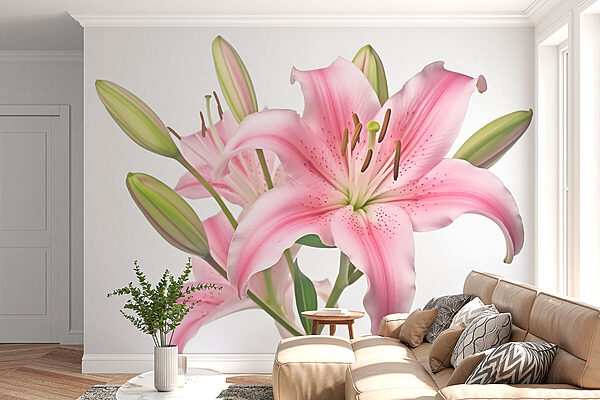 Pink lily with buds Wall murals Pink lily with buds