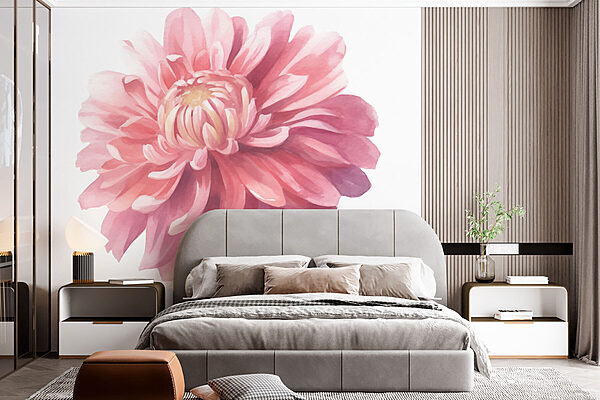 Pink flower with green leaves Wall murals Pink flower with green leaves
