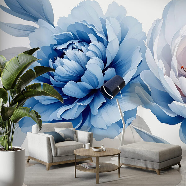 Delicate blooms in soft blue hues Wall murals Delicate blooms in soft blue hues