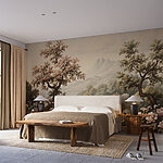 Wall murals Landscape with trees and flowers