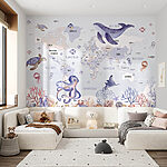 Wall murals Map of the world with sea animals