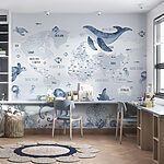 Wall murals Map of the world with sea animals