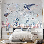 Wall murals Map of the world with sea animals