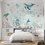 Wall murals Map of the world with sea animals