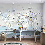 Wall murals Map of the world with different animals