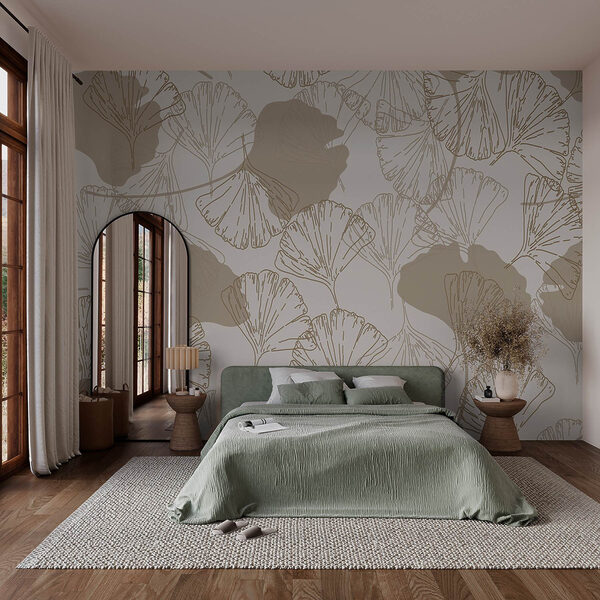 Pattern of leaves on a light background Wall murals Pattern of leaves on a light background