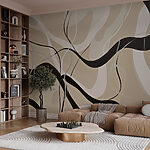 Wall murals Black and white swirls on a tan background