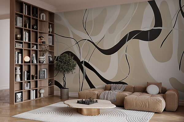 Black and white swirls on a tan background Wall murals Black and white swirls on a tan background