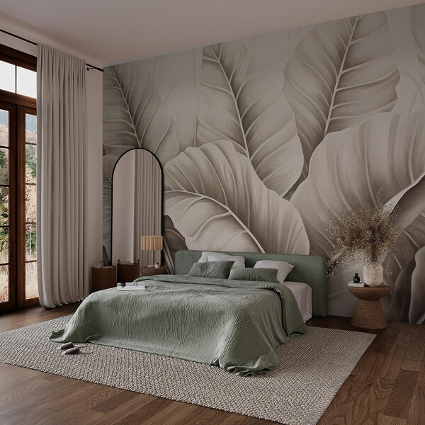 Softly layered leaves in monochrome tones Wall murals Softly layered leaves in monochrome tones