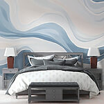 Wall murals White and blue wavy lines