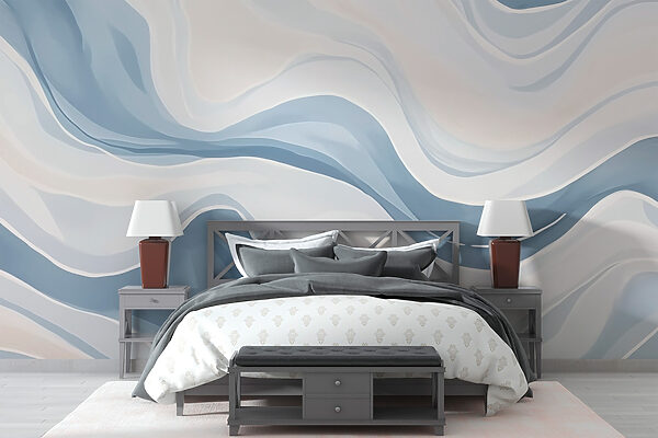 White and blue wavy lines Wall murals White and blue wavy lines