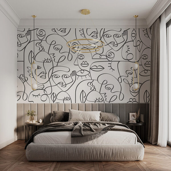 Pattern of black and white faces Wall murals Pattern of black and white faces