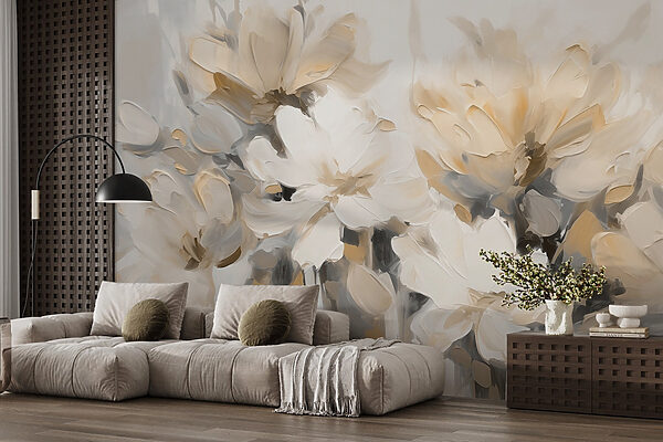 Wall murals Painting of flowers on a white background