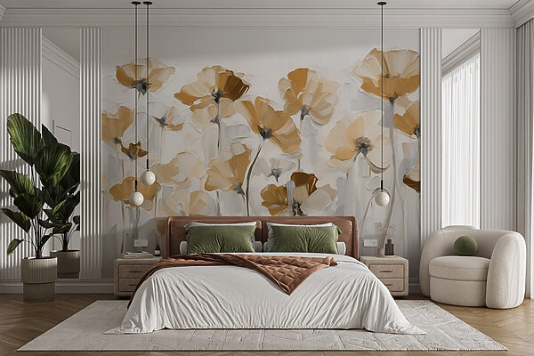 Painting of flowers on a white background Wall mural Painting of flowers on a white background