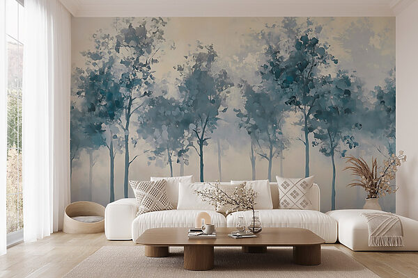 Group of trees in fog Wall murals Group of trees in fog